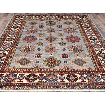 6'X6' Gray Afghan Super Kazak Wool Hand Knotted Oriental Square Rug