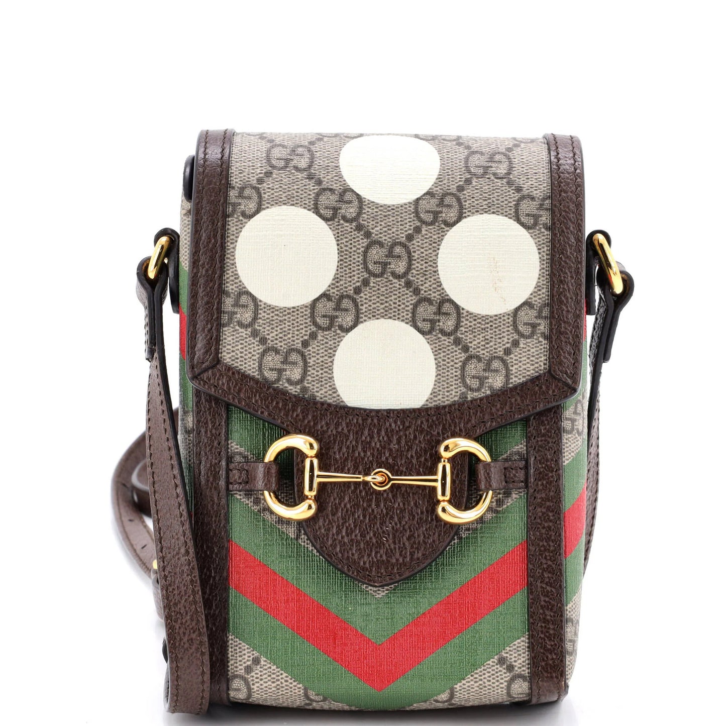 Gucci Horsebit 1955 Crossbody Bag Printed Gg Coated Canvas Mini