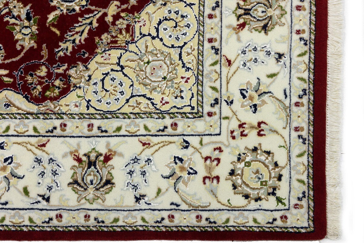6X6 Ft Square Red Floral Indo-Nain Rug Classic