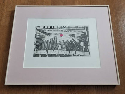 Risaburo Kimura Signed Original Etching Print Letter For New York Framed 1978