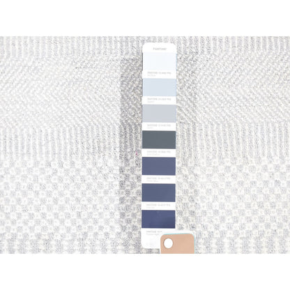 Rug 7'9"x7'9" Ivory Modern Grass Design Wool and Silk Hand Knotted Round