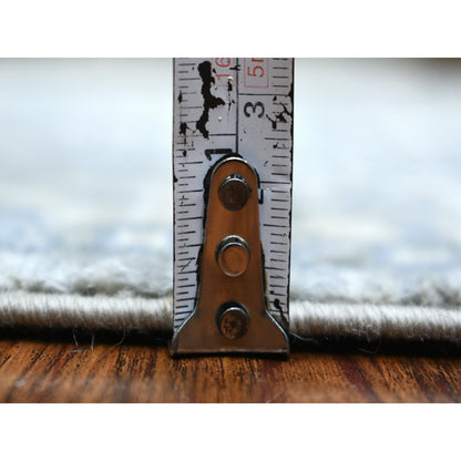 2'7"X13'1" Gray Pure Wool Hand Knotted Fine Densely Woven Runner Rug