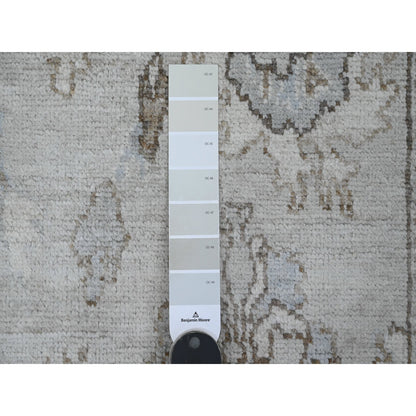 2'7"X9'9" Gray Angora Oushak Leaf Design Hand Knotted All Wool Runner Rug