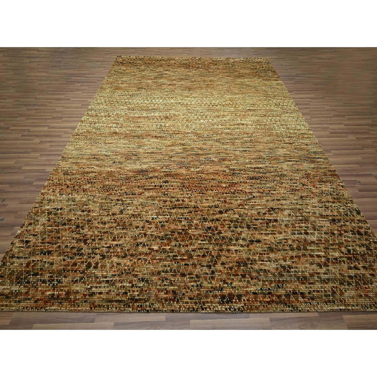 9'4"X12'1" Honey Brown Hand Knotted Rug Organic Wool Grass Design Oriental
