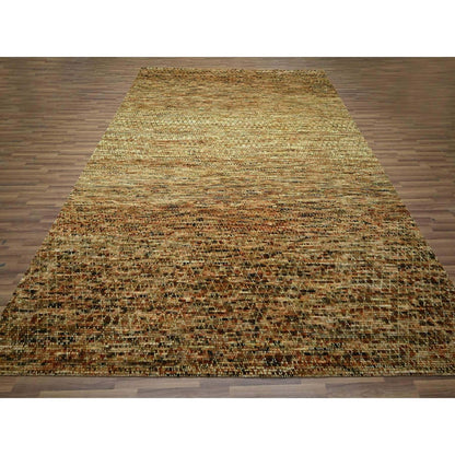 9'4"X12'1" Honey Brown Hand Knotted Rug Organic Wool Grass Design Oriental