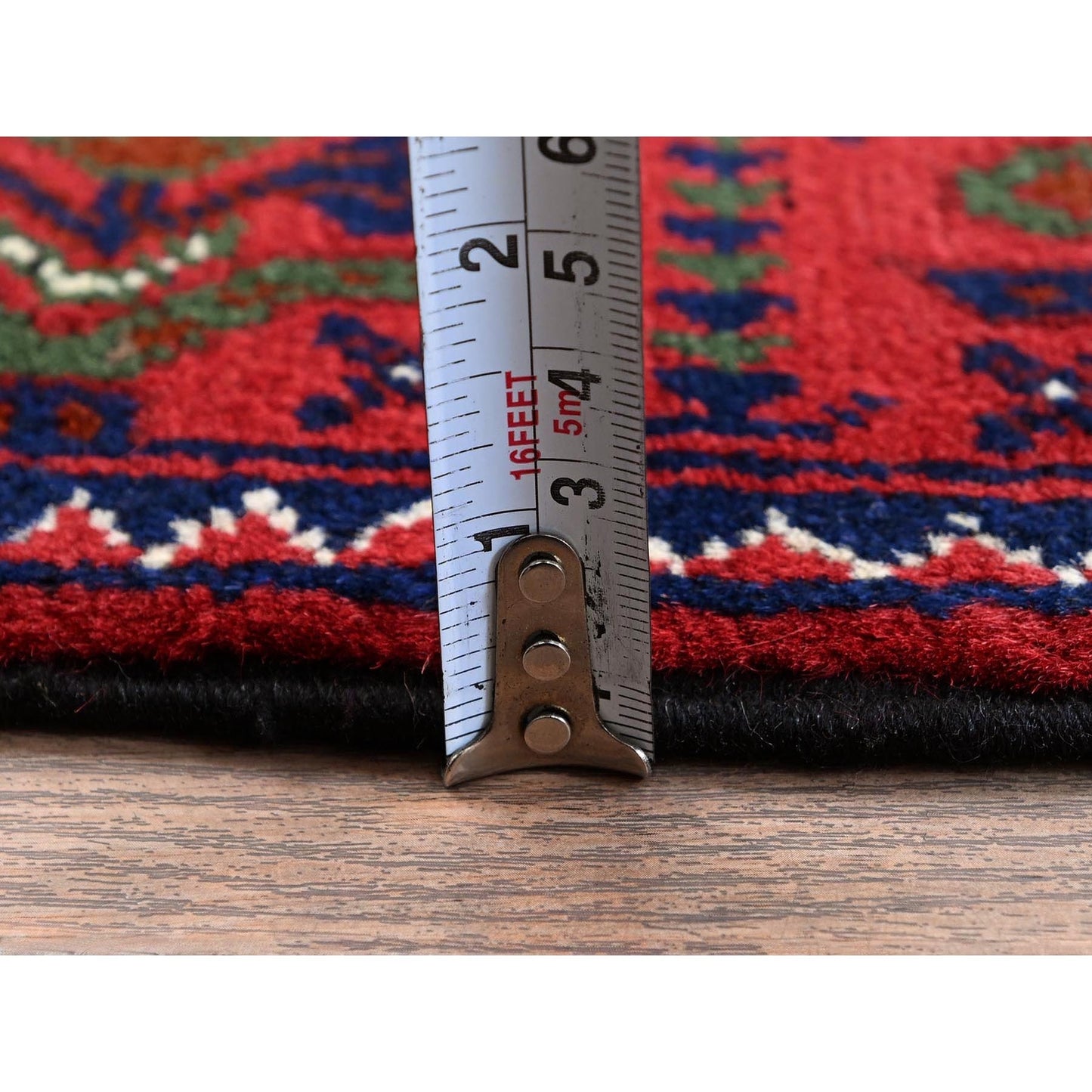 2'3"X4'8" Red Hand Knotted Geometric Afghan Khamyab Pure Wool Runner Rug