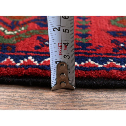 2'3"X4'8" Red Hand Knotted Geometric Afghan Khamyab Pure Wool Runner Rug