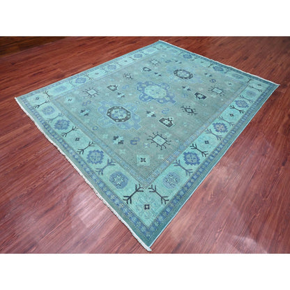 7'9"X9'6" Blue Overdyed Kazak Medallion Design Hand Knotted 100% Wool Rug
