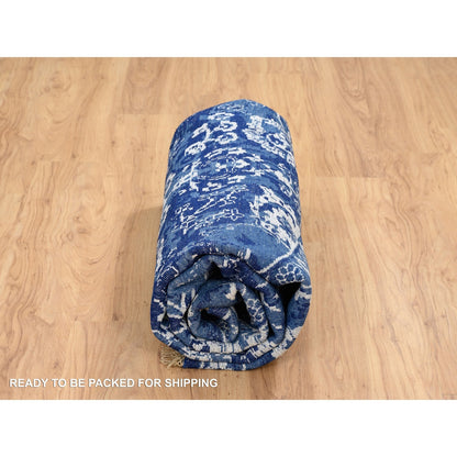 8'2"X8'2" Denim Blue Wool And Silk Hand Knotted Tebraz Round Rug