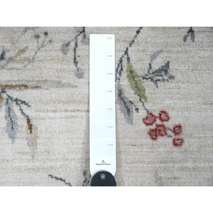 4'X6' Ivory Sparrows On The Tree Peshawar Soft Wool Hand Knotted Rug