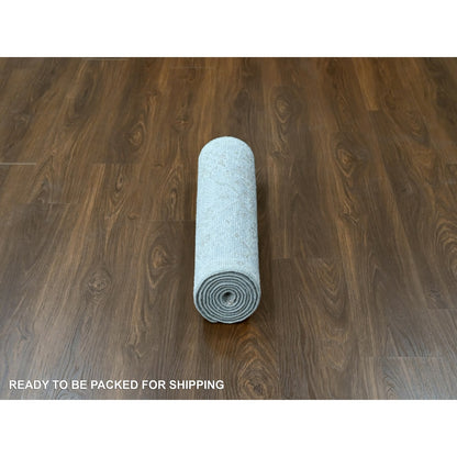 2'6"X8'7" Cloud Gray Oushak Design Hand Knotted All Wool Runner Rug