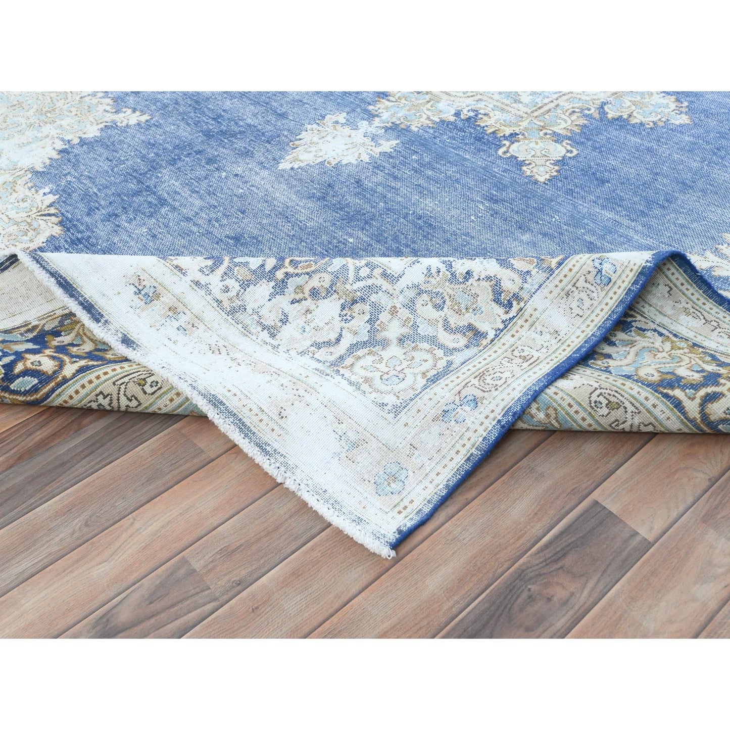 8'9"X12' Blue Wool Hand Knotted Shabby Chic Distressed Old Farsian Rug
