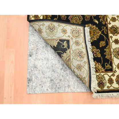 2'7"X6'2" Black Rajasthan Leaf Design Hand Knotted Wool & Silk Runner Rug