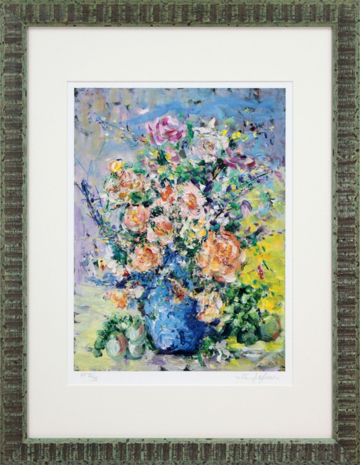Rita Asfour Original Lithograph Pencil Signed Still Life Bouquet Of Flowers