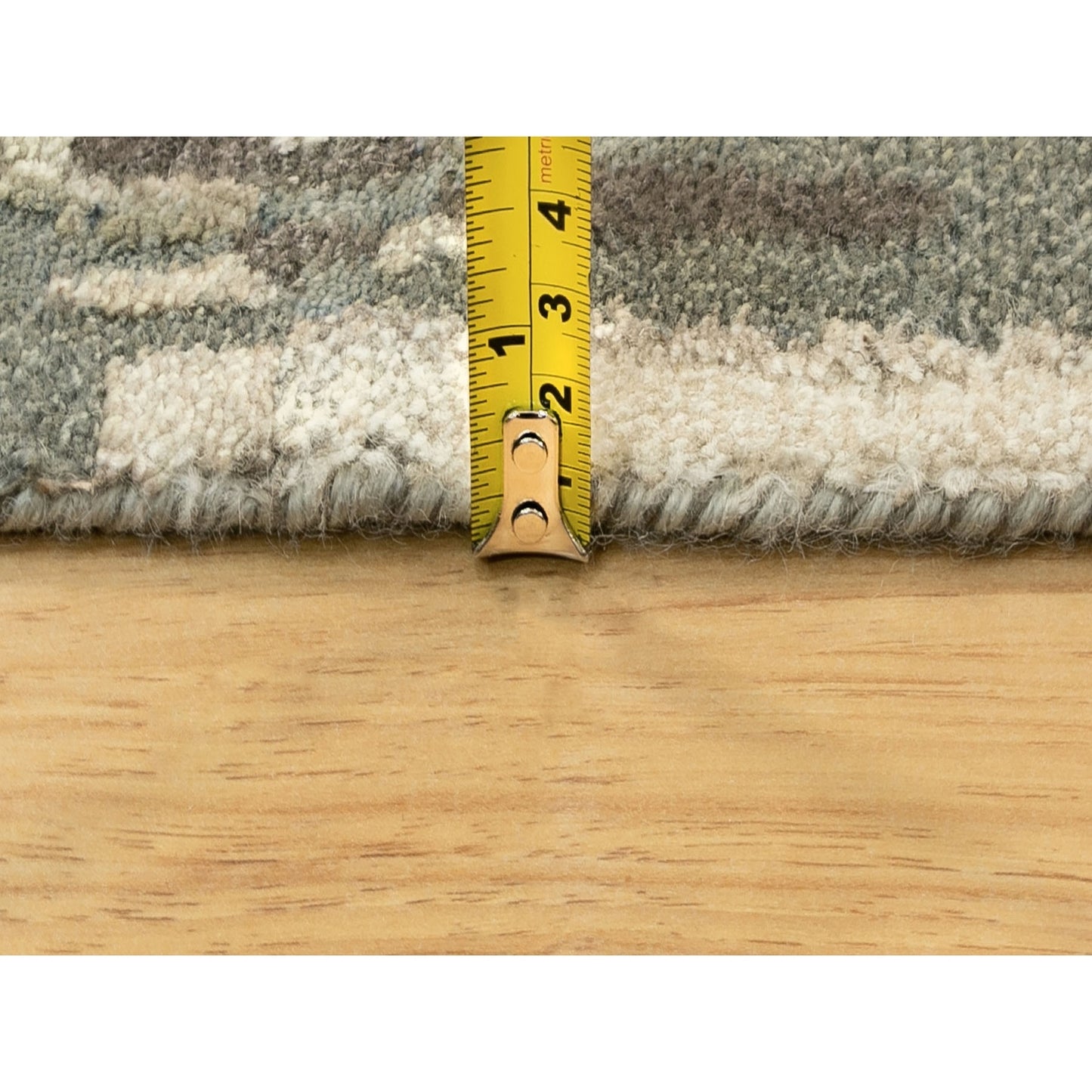 4'X12' Hand Knotted Taupe Abstract Design Wool Silk Runner Hi-Low Rug