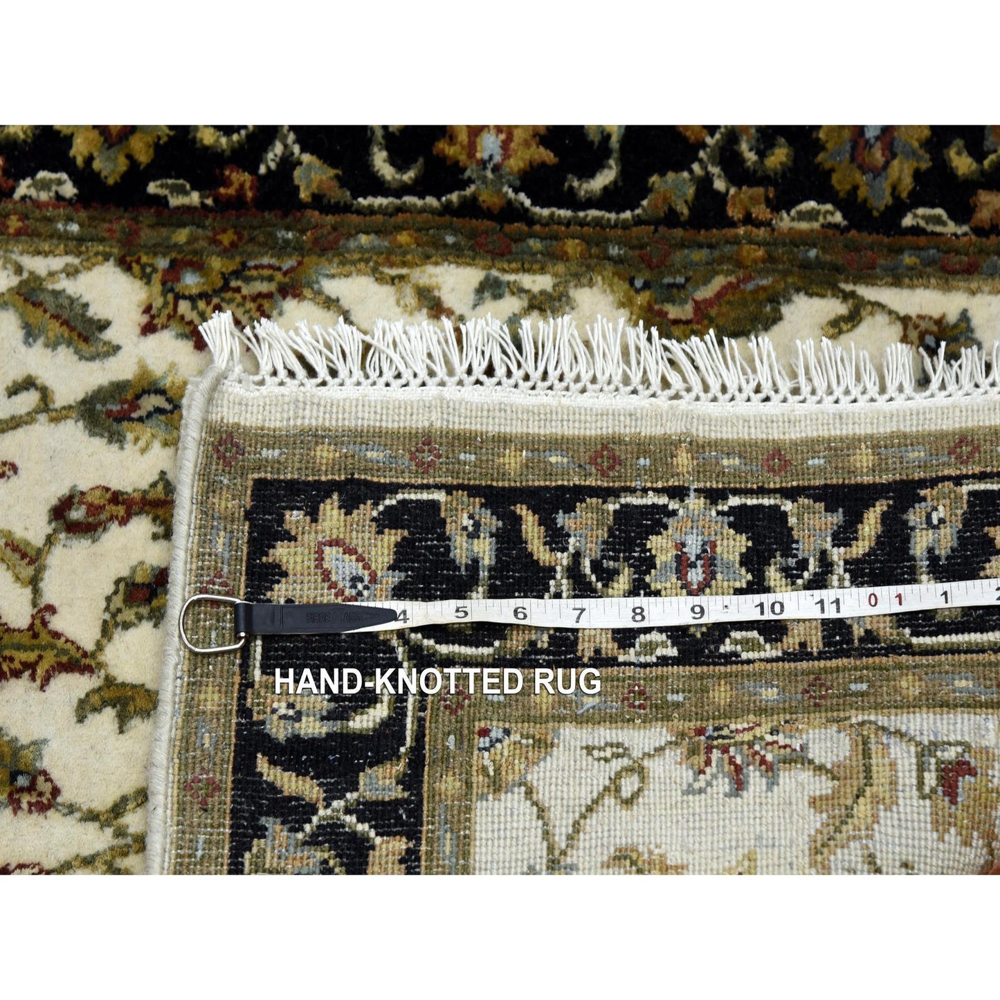 2'6"X8'2" Ivory Wool And Silk Hand Knotted Rajasthan Design Runner Rug