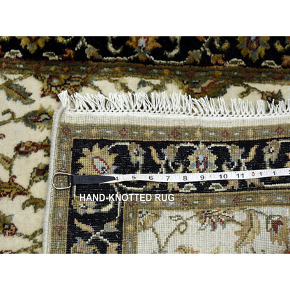 2'6"X8'2" Ivory Wool And Silk Hand Knotted Rajasthan Design Runner Rug