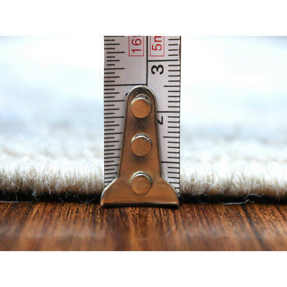 4'1"X5'10" Beige Afghan Angora Oushak Leaf Design Hand Knotted Wool Rug