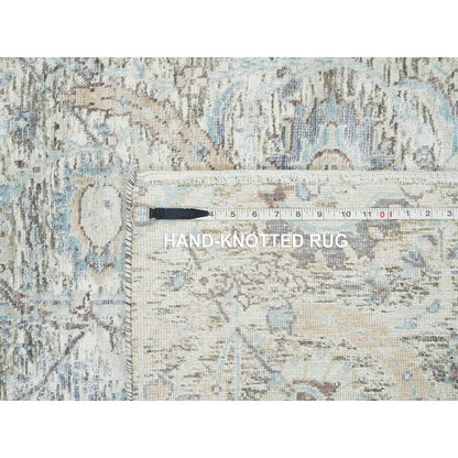 3'3"X5' Ivory Sickle Leaf Design Silk & Wool Hand Knotted Oriental Rug