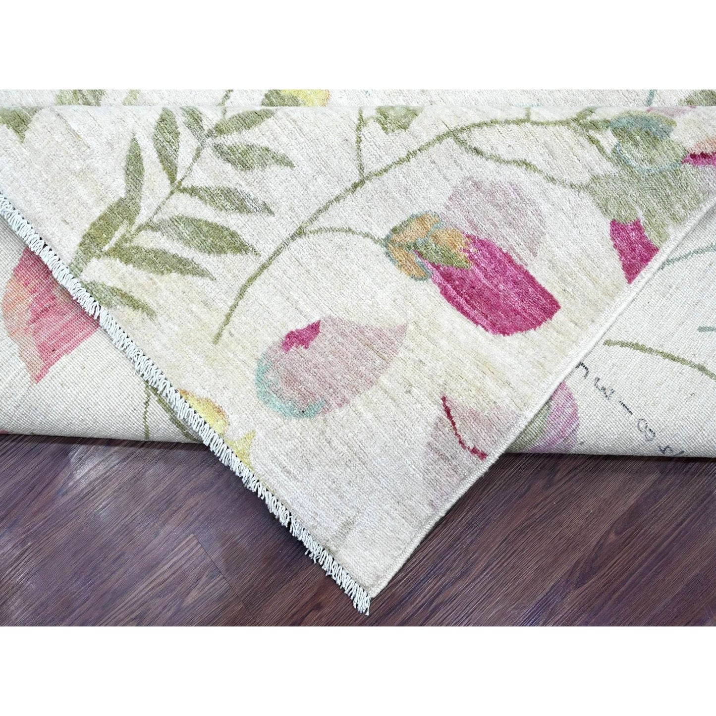 9'X11'9" White Colorful Botanical Garden Design All Wool Hand Knotted Rug