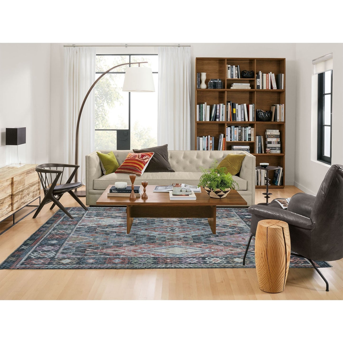 6'4"X9'2" Charcoal Black With Anatolian Design Wool Hand Knotted Rug
