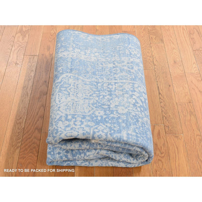 5'1"X7' Blue Wool And Silk Hand Knotted Broken Zoroastrian Design Rug