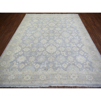 7'10"X9'7" Cloud Gray White Wash Peshawar Natural Wool Hand Knotted Rug