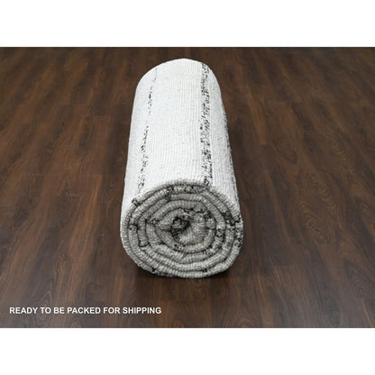 12'X17'9" Ivory Striae Design Wool Hand Knotted Oversized Oriental Rug