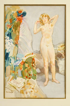 Erno Zorad (Hungary) Signed Original Watercolor On Paper Nude Painting Framed