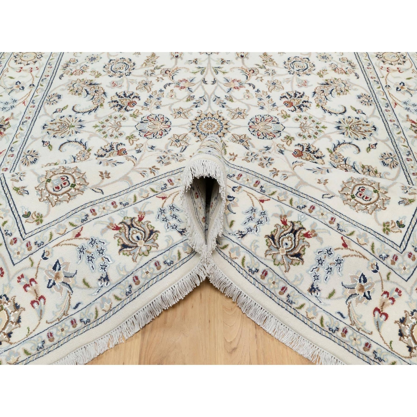 5'10"X9'1" Natural White Hand Knotted Nain 250 Kpsi Wool And Silk Rug