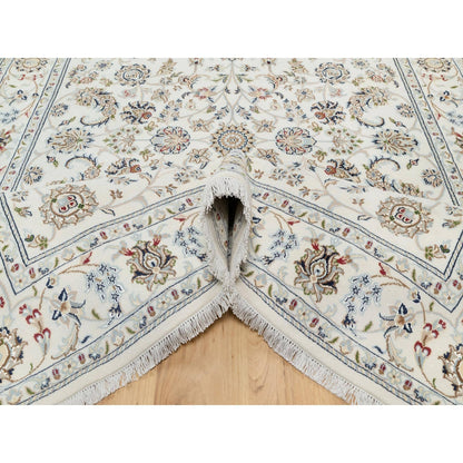 5'10"X9'1" Natural White Hand Knotted Nain 250 Kpsi Wool And Silk Rug