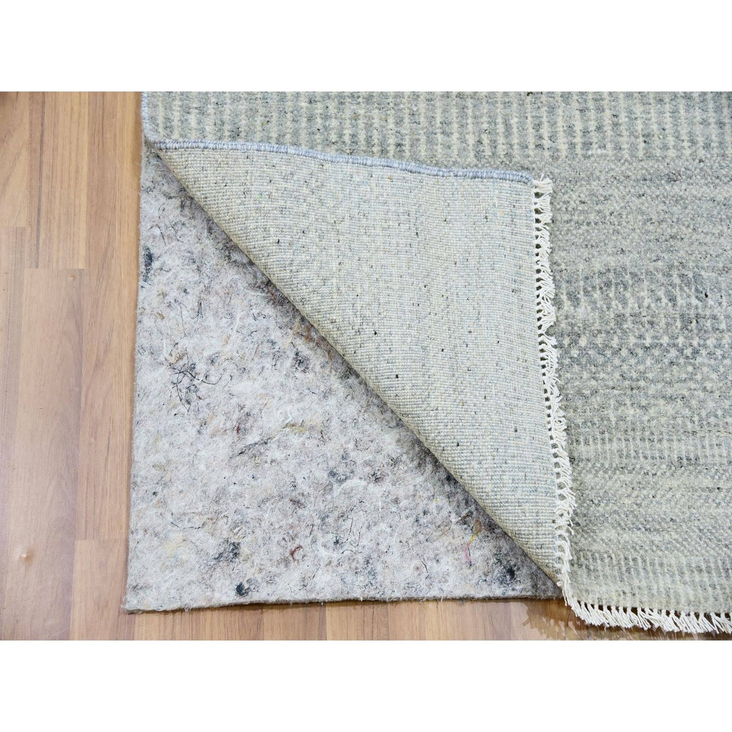 2'6"X12'4" Dorian Gray Grass Design Undyed Wool Hand Knotted Runner Rug