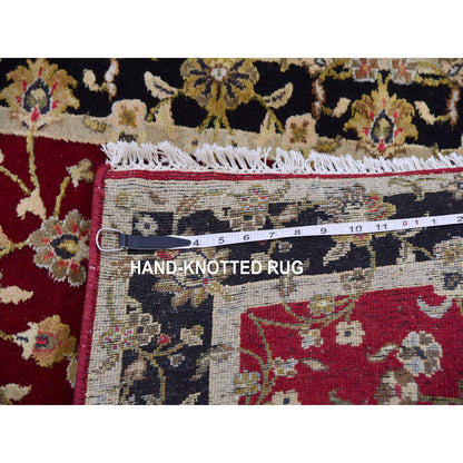 2'9"X12'3" Barn Red Hand Knotted Rajasthan Design Silk Wool Runner Rug