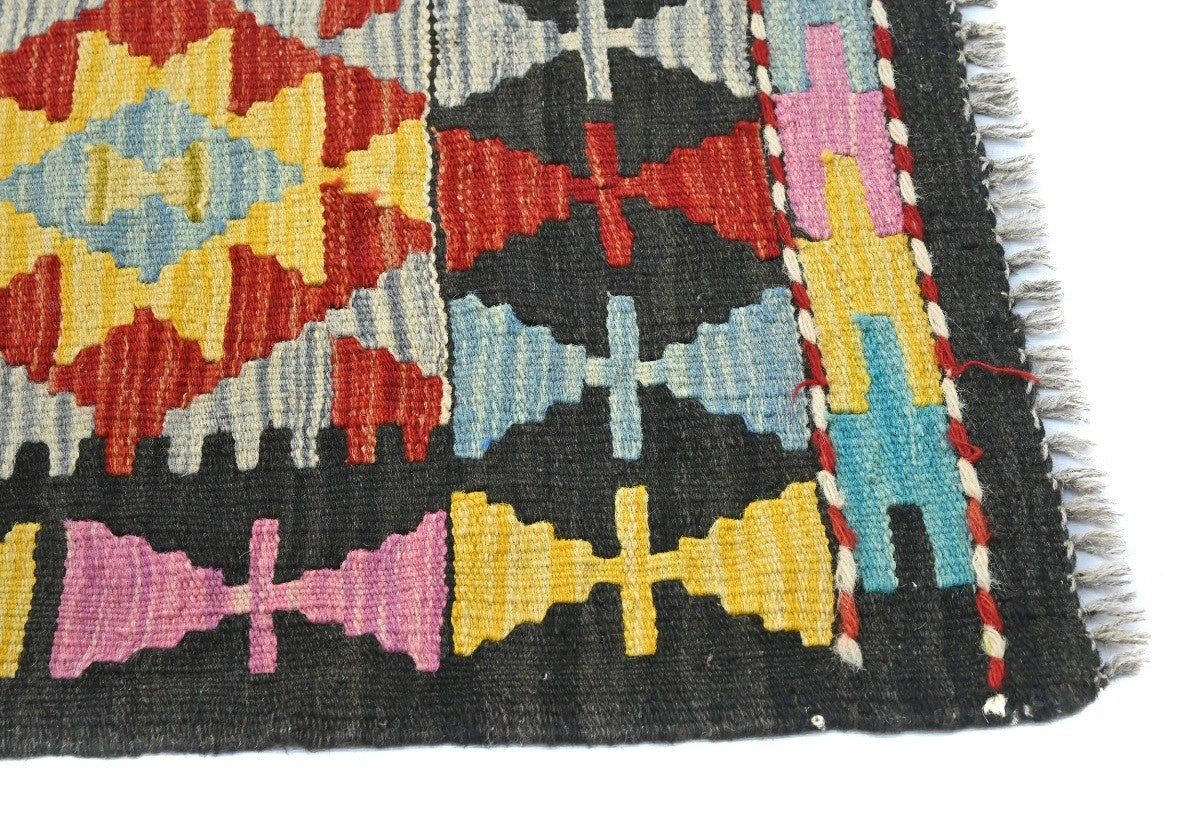 Rug Geometric Design Reversible Small Kilim Oriental Carpet Multicolored