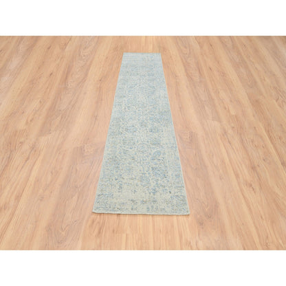 2'7"X12' Gray Tebraz Wool And Silk Jacquard Hand Loomed Runner Rug