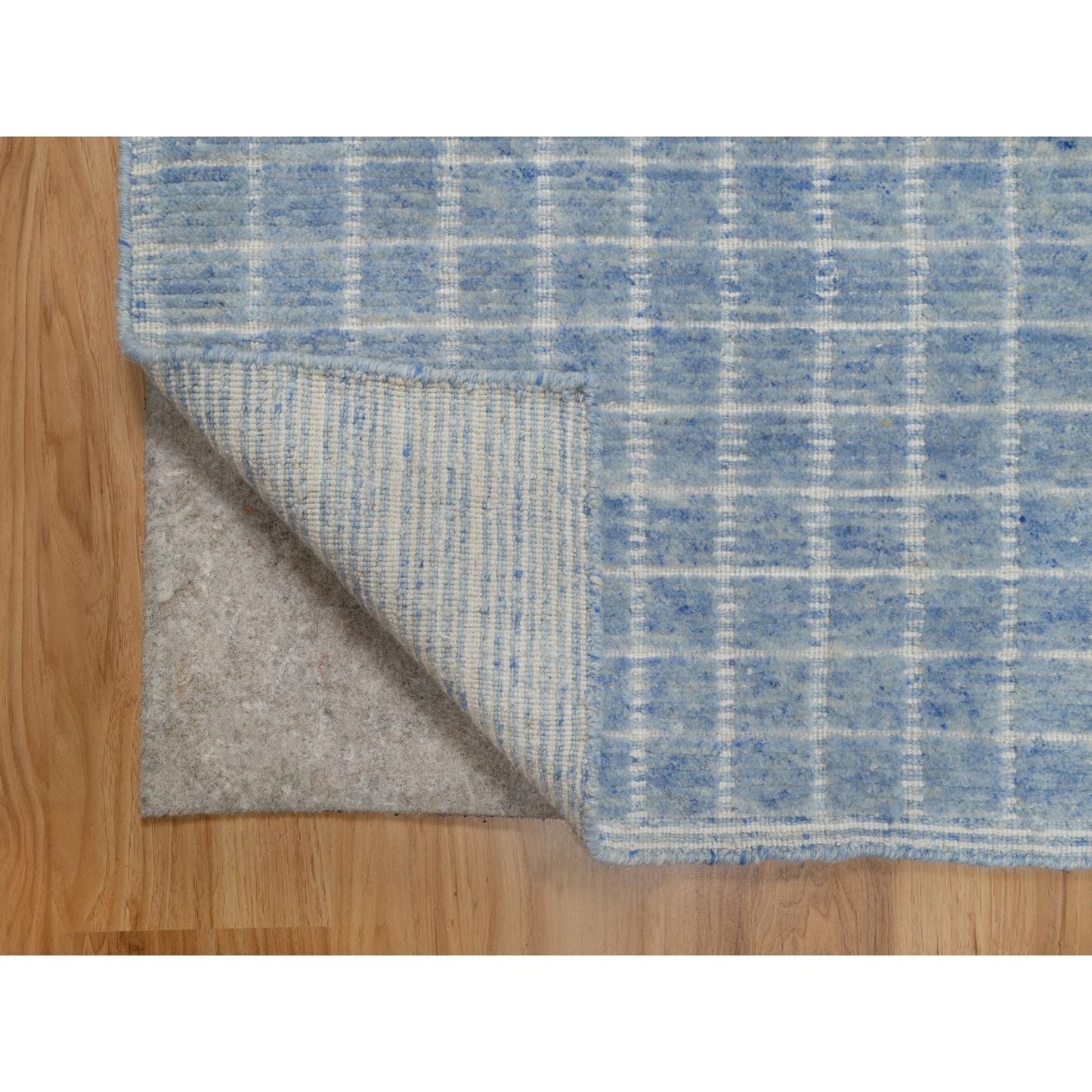 2'4"X3' Blue Modern Plain Decor Box Design Pure Wool Loomed Knotted Rug