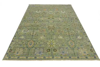 Carpet 9x12 ft Hand-Knotted Floral Green Chobi Design Oriental Rug Large