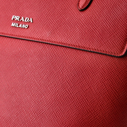 Prada Half Flap Double Turn Lock Satchel Saffiano Leather Medium