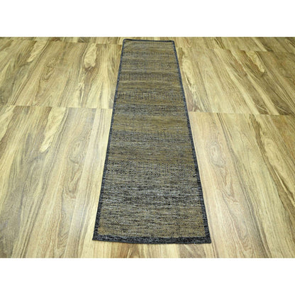 2'6"X8' Brown & Black Oxidized Grass Design Wool Hand Knotted Runner Rug