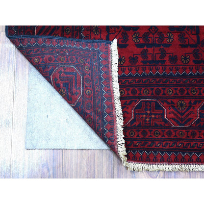 4'4"X6'3" Deep Red Afghan Khamyab Shiny Wool Hand Knotted Rug