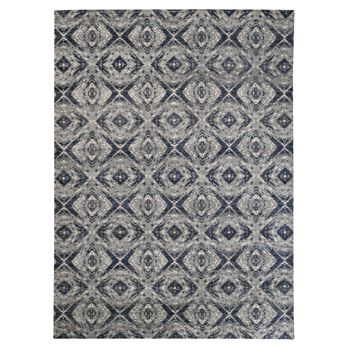 9'X12' Supple Collection All Over Square Design Erased Wool Handmade Rug