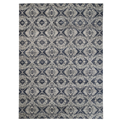 9'X12' Supple Collection All Over Square Design Erased Wool Handmade Rug