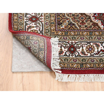 5'X5' Red Hand Knotted Tebraz Mahi Fish Design Wool-Silk Square Rug