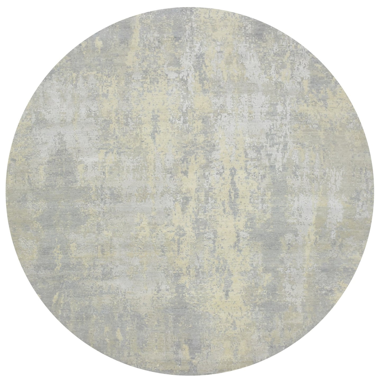 11'10"X11'10" Gray Abstract Design Wool And Silk Hand Knotted Round Rug