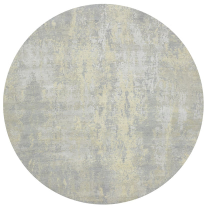 11'10"X11'10" Gray Abstract Design Wool And Silk Hand Knotted Round Rug