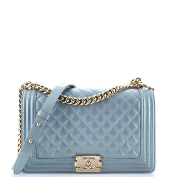 Chanel Boy Flap Bag Quilted Iridescent Patent New Medium