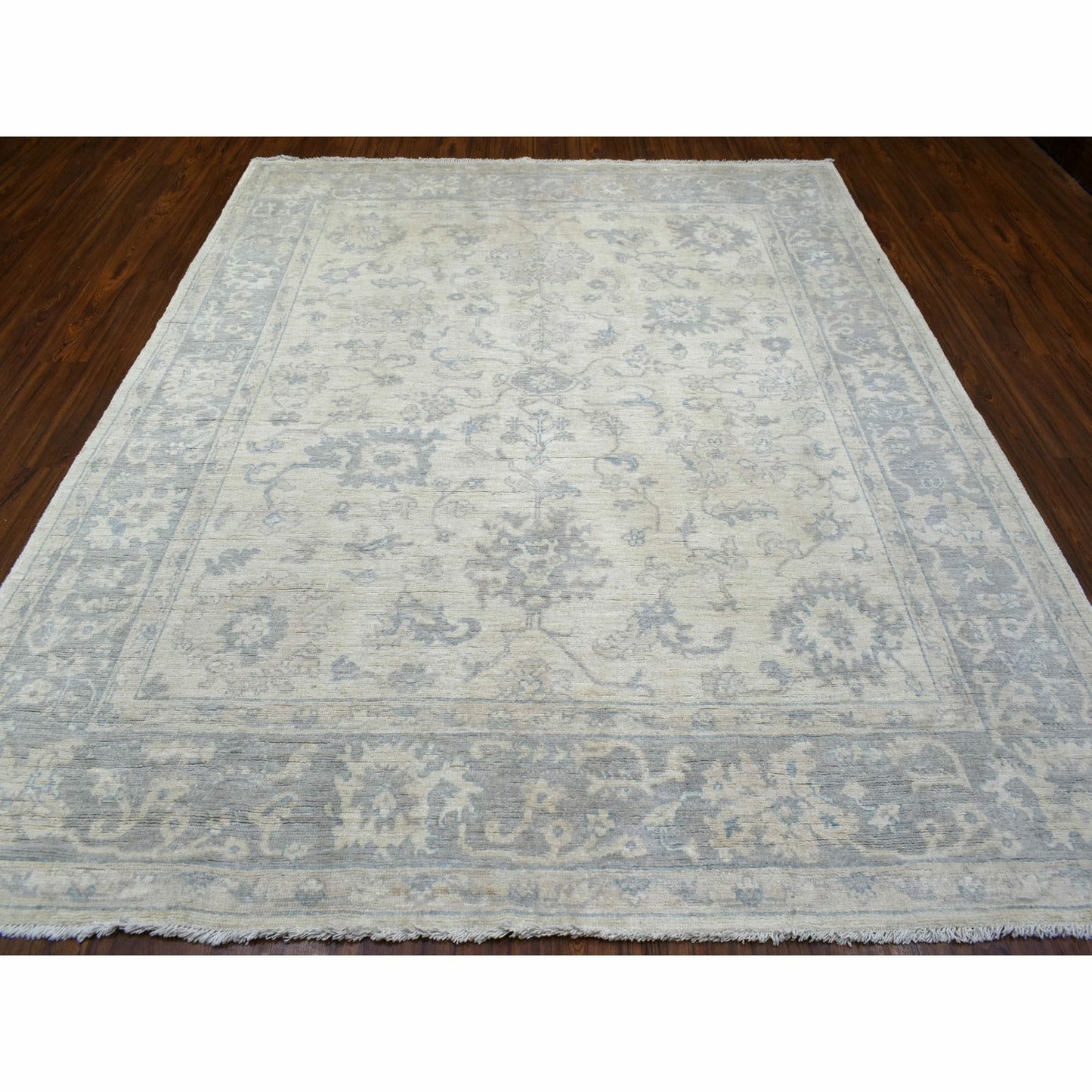Rug 8'1"x9'8"Gray Afghan Angora Oushak Hand Knotted Natural Wool Oriental