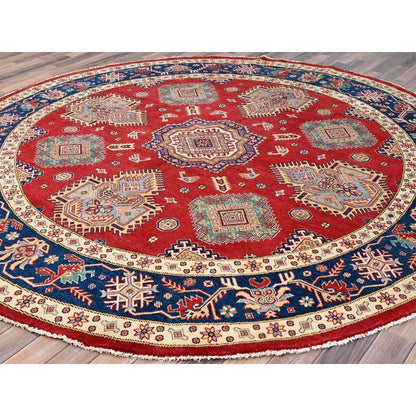 9'X9' Rufous Red Special Kazak Wool Hand Knotted Round Rug