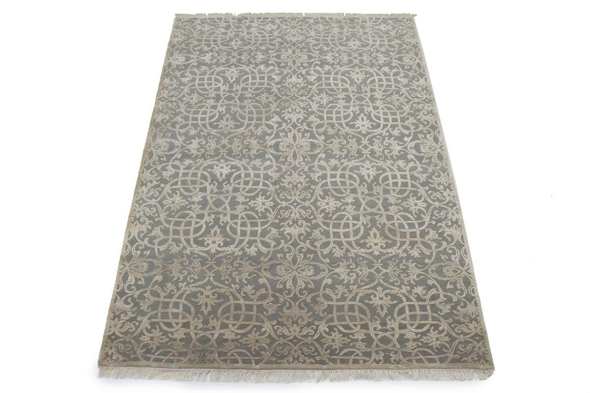 6X9 ft Signed Extra Fine 400 Knots Handmade Oriental Rug Gray Beige Decor Carpet