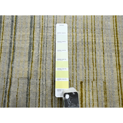 9'2"X12'4" Gray Mid Century Inspired Line Design Wool Hand Knotted Rug